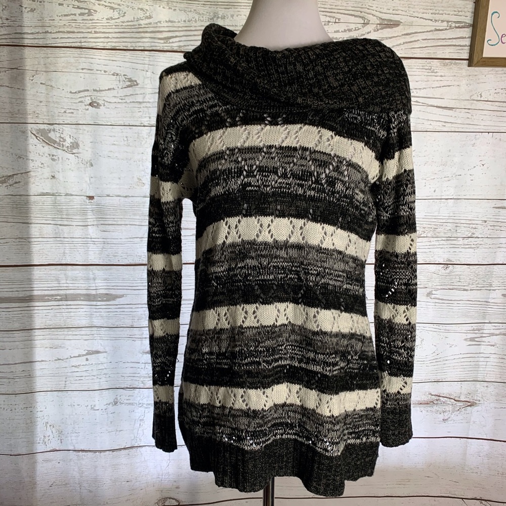 Allison Britney cowl neck black white sweater m